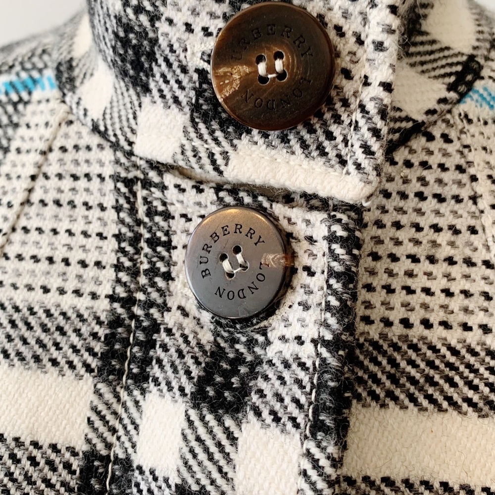 Burberry Tailored Plaid Women's Jacket - Cream & Black with Teal Accents - Picture 10 of 16